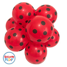 Load image into Gallery viewer, 10&quot; Red with Black Polka Dots Printed Round Latex Balloon- Pack of 50 - BalloonPlay