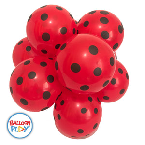 10" Red with Black Polka Dots Printed Round Latex Balloon- Pack of 50 - BalloonPlay