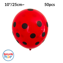 Load image into Gallery viewer, 50pcs Ladybug Print, Red with Black Polka Dots 10&quot; Round Latex Balloon - Pack of 50